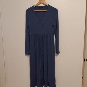 Quince Ribbed Blue Long Sleeve Dress